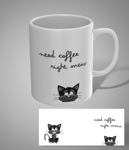 Kubek z nadrukiem "need coffee right meow"