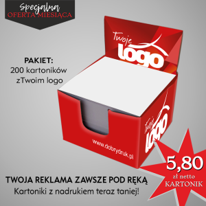 PROMOCJA MIESIĄCA pakiet 200 kartoników z karteczkami reklamowymi 7x7 cm 